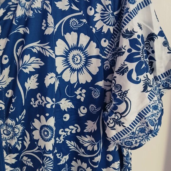 Women's Full Length House Dress Short Sleeve  Zipper Front Blue SZ L NWT - Picture 3 of 10